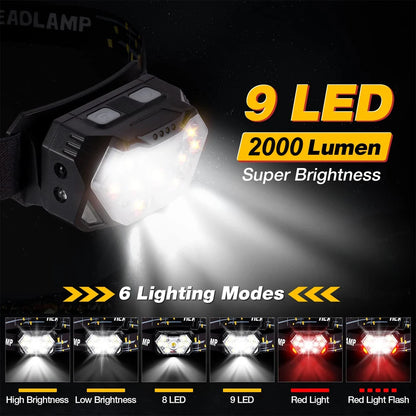 9-LED Motion Sensor USB Rechargeable Headlamp